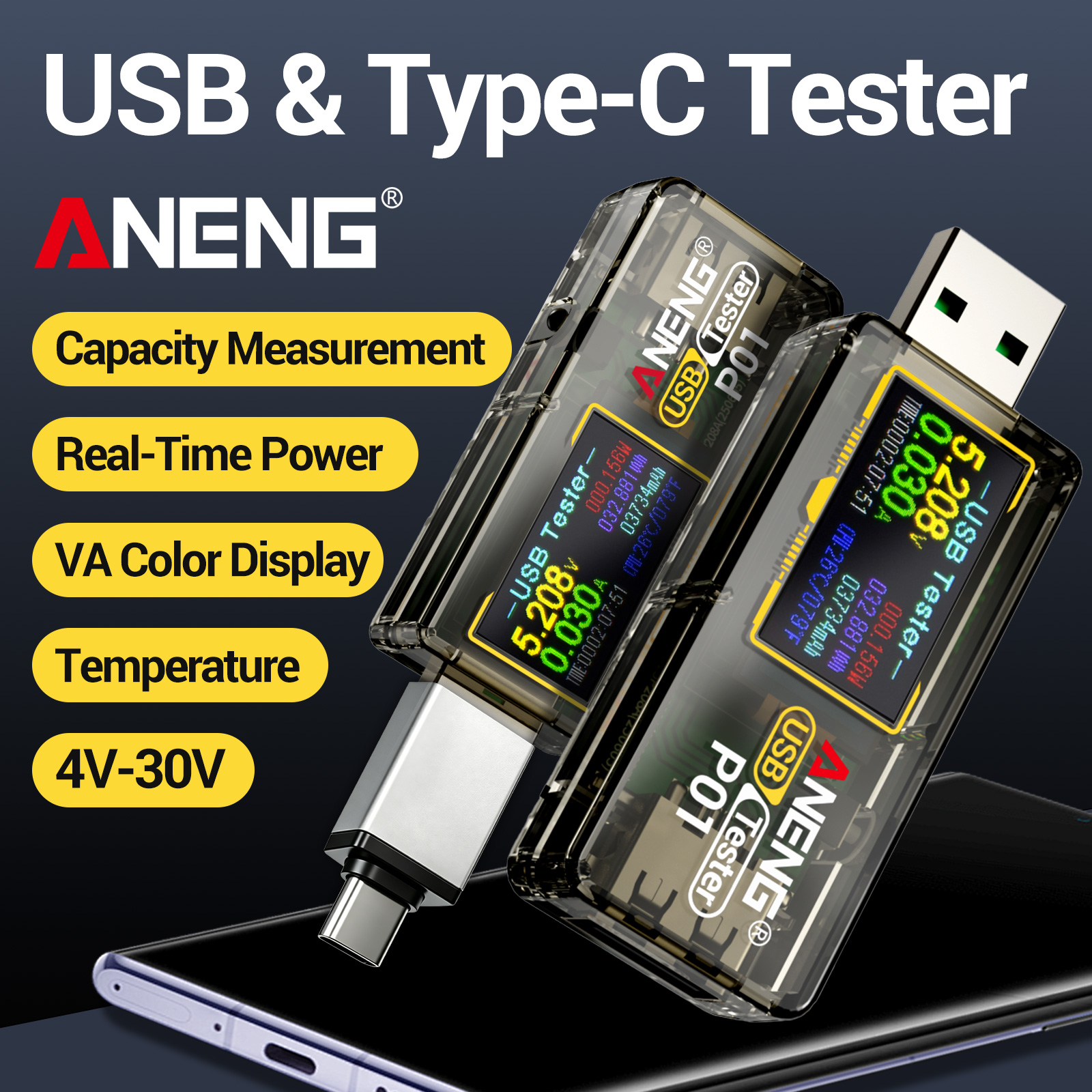 Usb Ammeter Tester - ANENG P01 USB Type C Tester